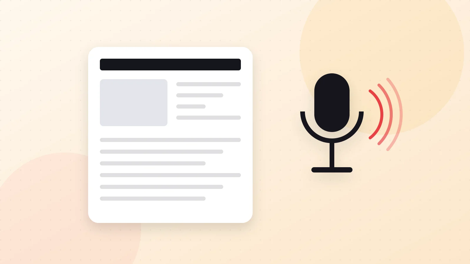 Illustration of a newspaper page, a microphone and broadcast signals for PR