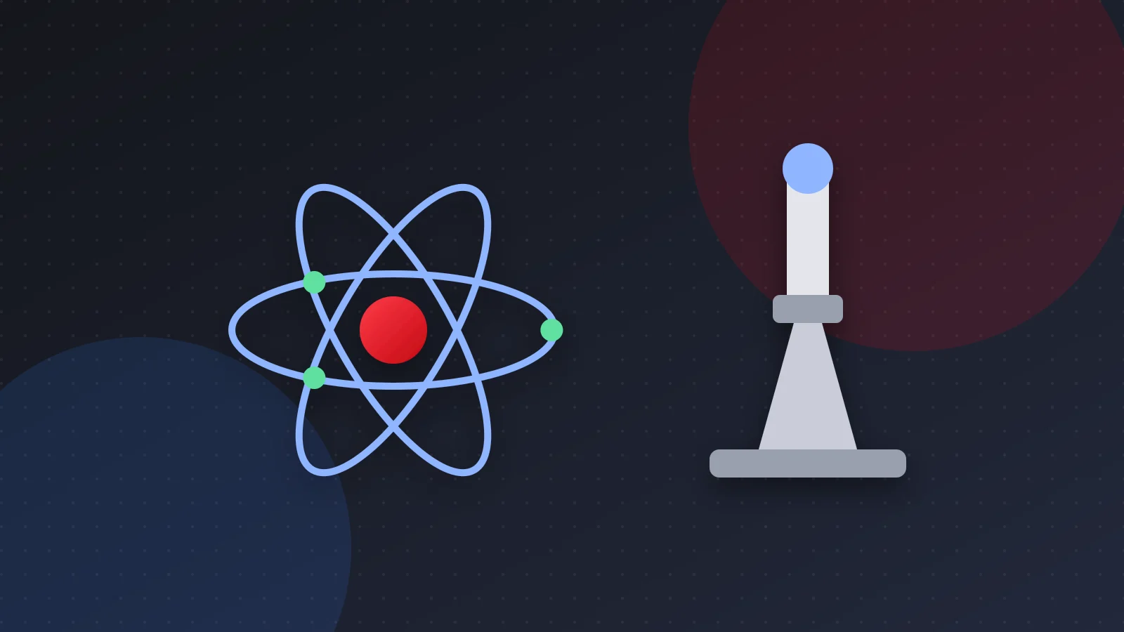 Illustration of an atom, a microscope and circuit lines representing deep tech