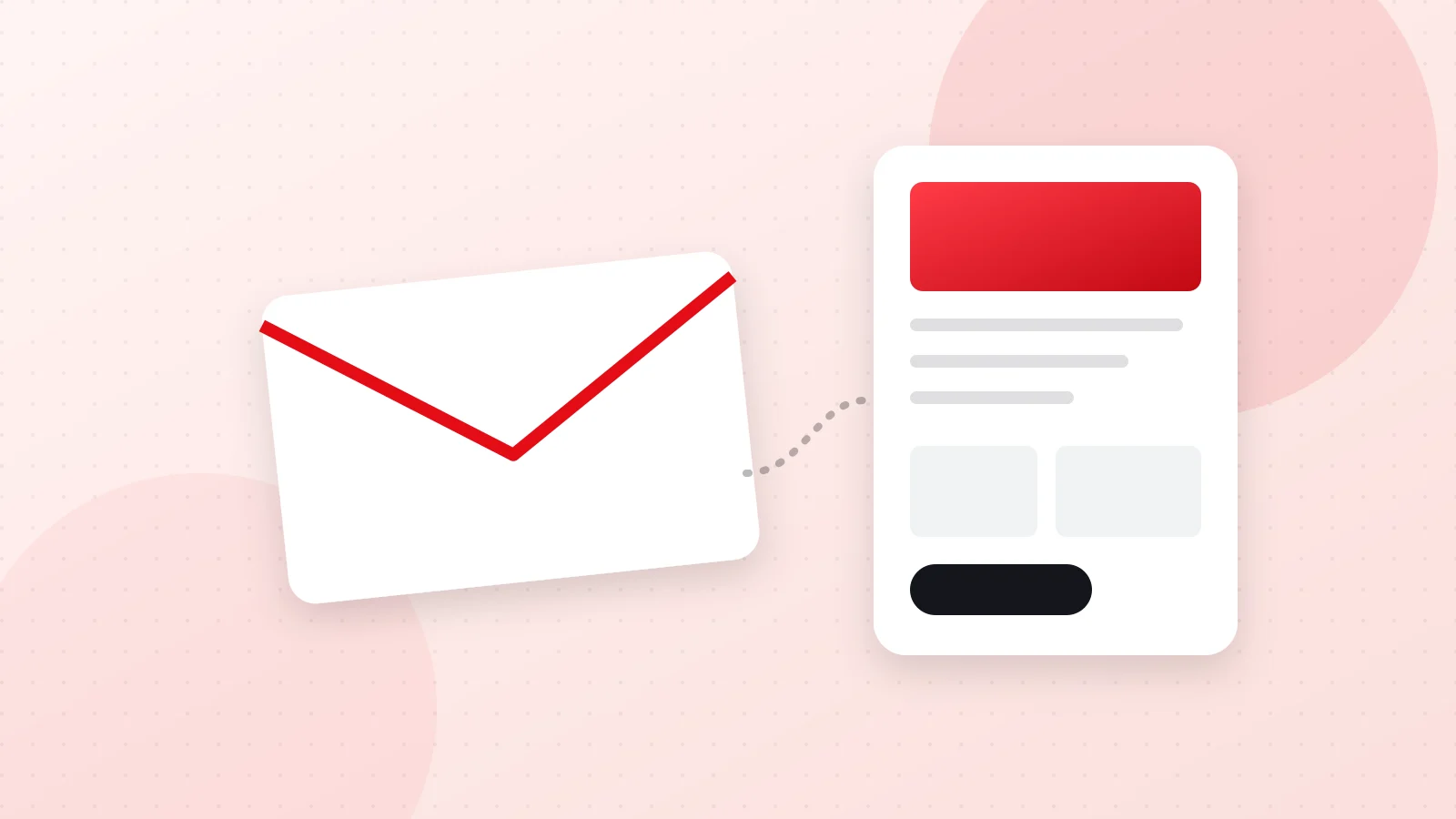 Illustration of an envelope, a newsletter page and automation arrows for email marketing