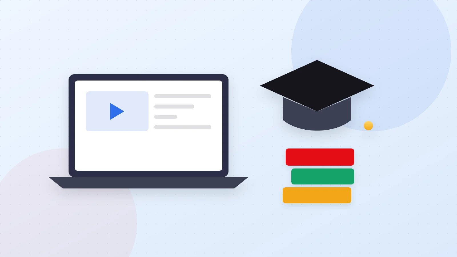 Illustration of a graduation cap, a book and a tablet screen representing edtech