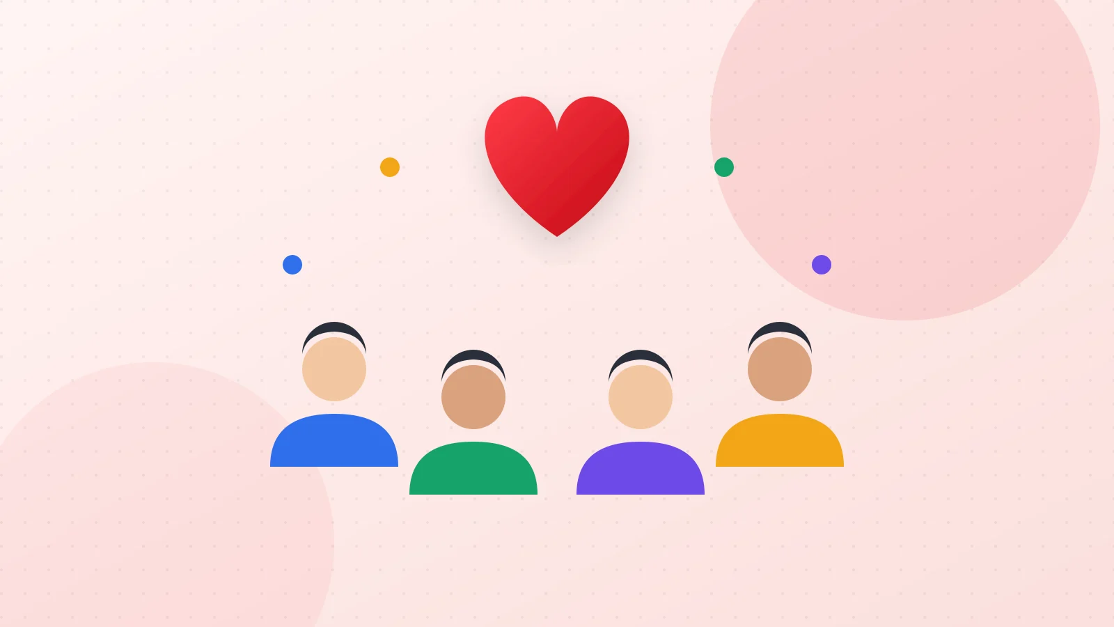 Illustration of team members working together around a heart icon representing culture