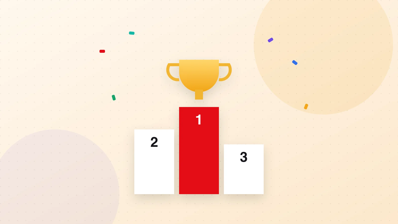 Illustration of a trophy on a podium with confetti and an application form