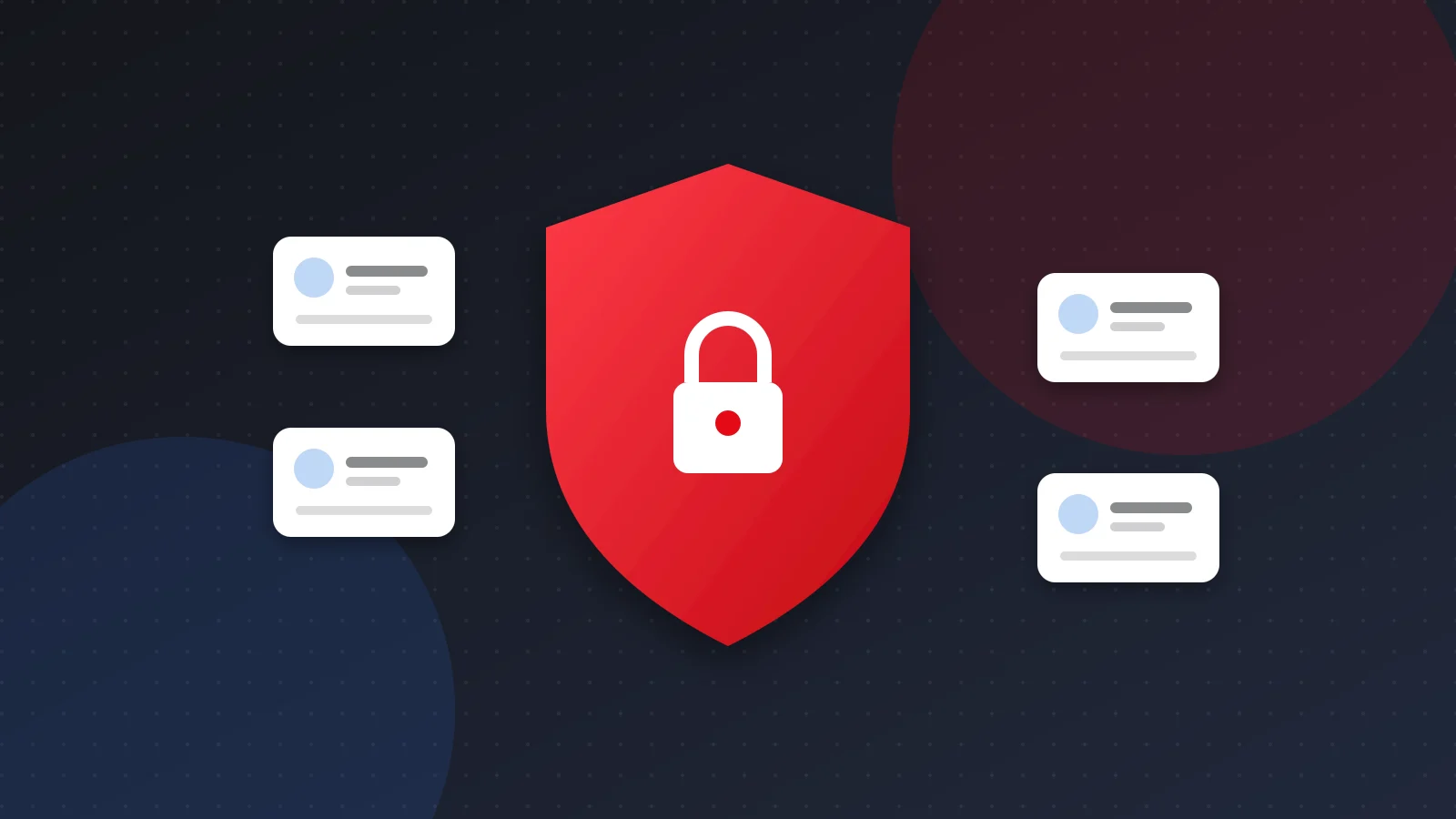 Illustration of a shield with a lock protecting personal data cards