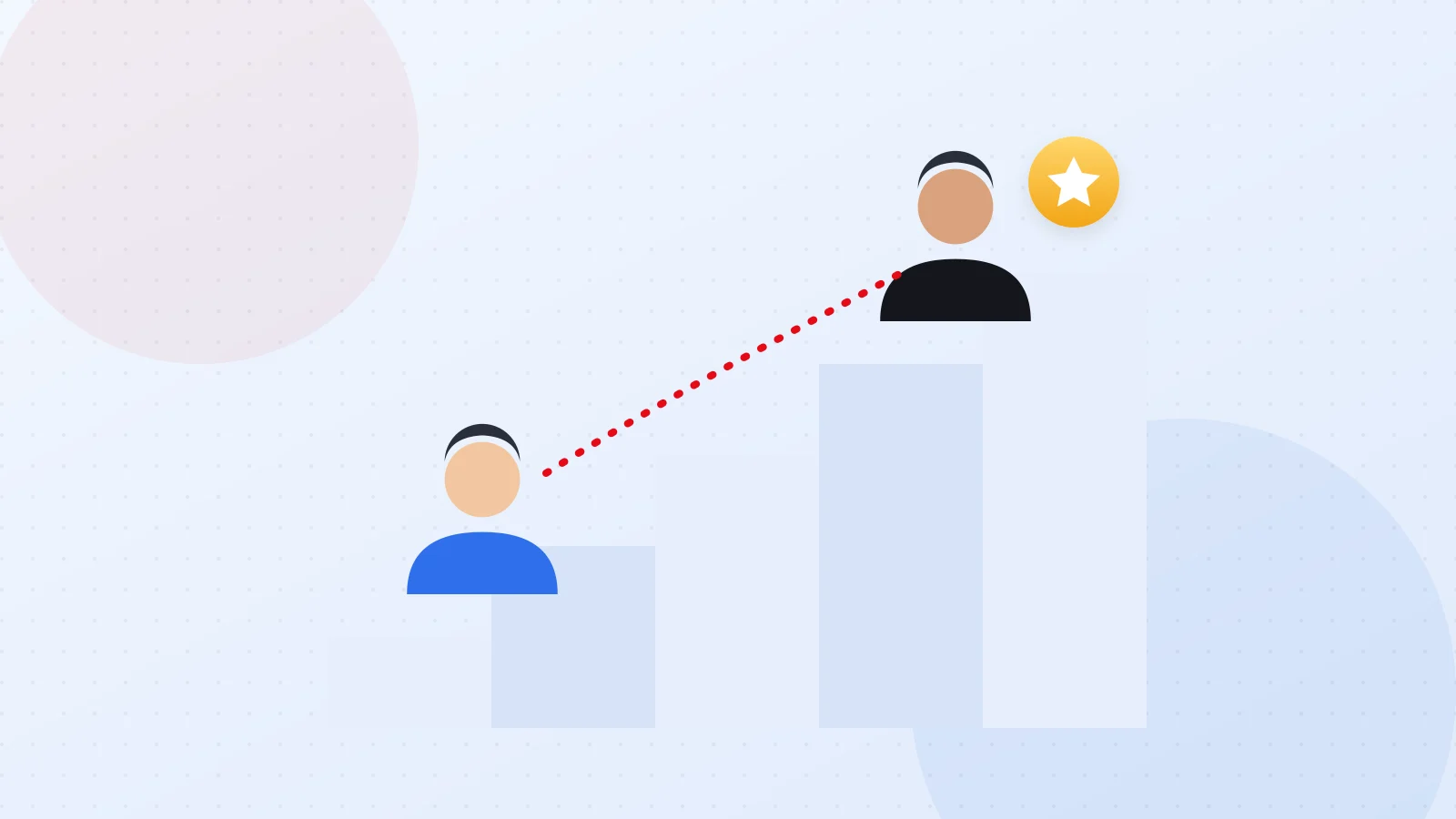 Illustration of an experienced mentor guiding a founder up a staircase