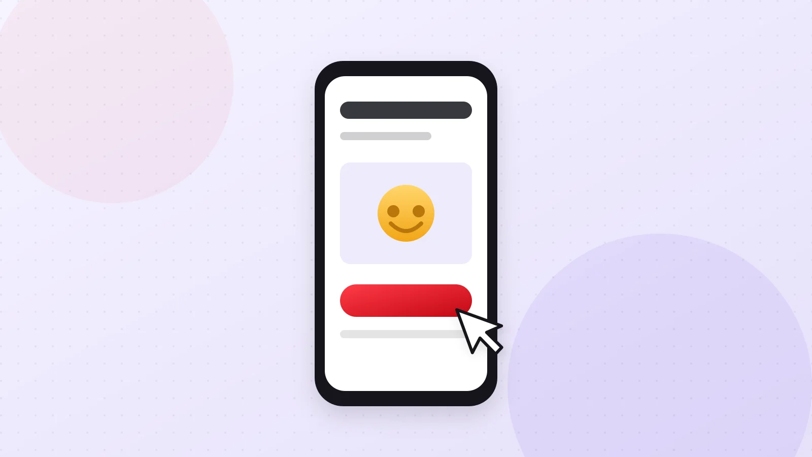Illustration of a simple interface on a phone screen with a cursor and a smiley icon