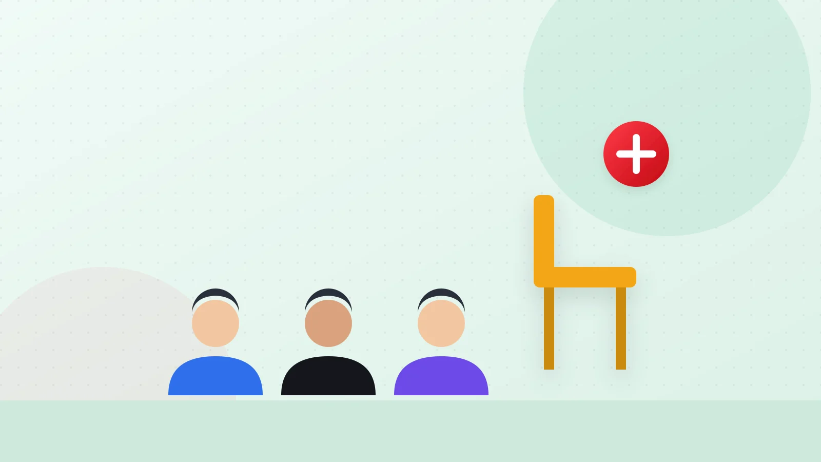 Illustration of a growing team inviting a new member to an empty chair