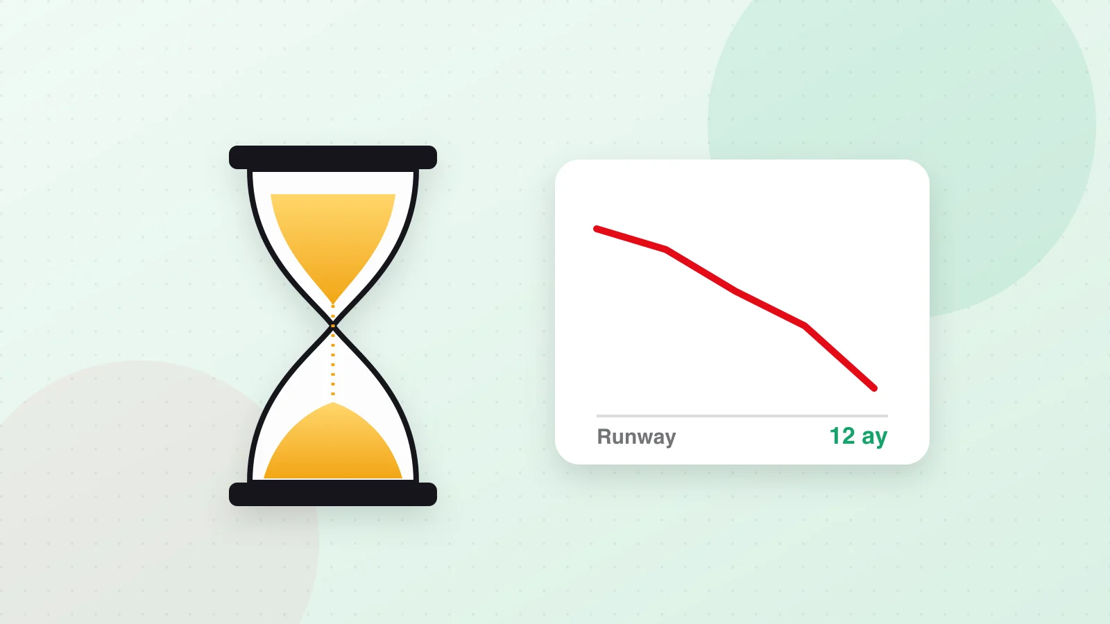 Illustration of an hourglass, coins and a cash chart representing runway