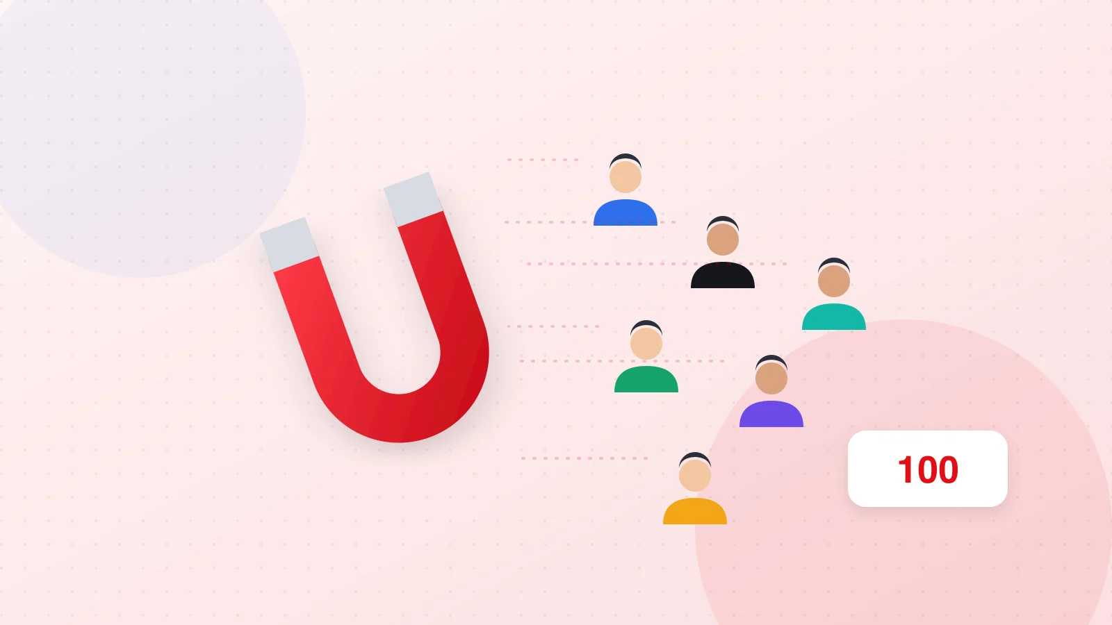 Illustration of a magnet attracting user icons with a rising customer counter