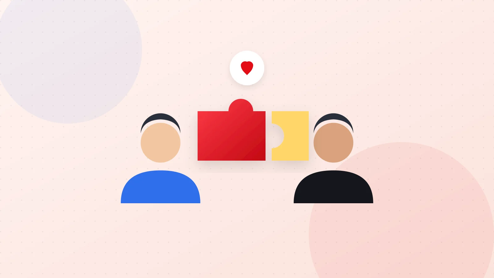 Illustration of two people joining puzzle pieces that represent complementary skills