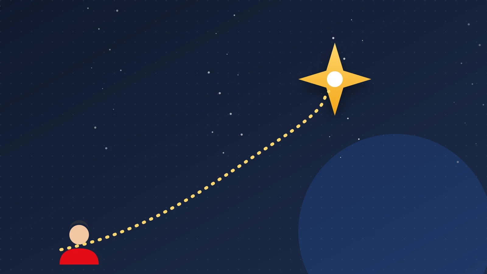 Illustration of a bright star in the night sky with a path leading towards it