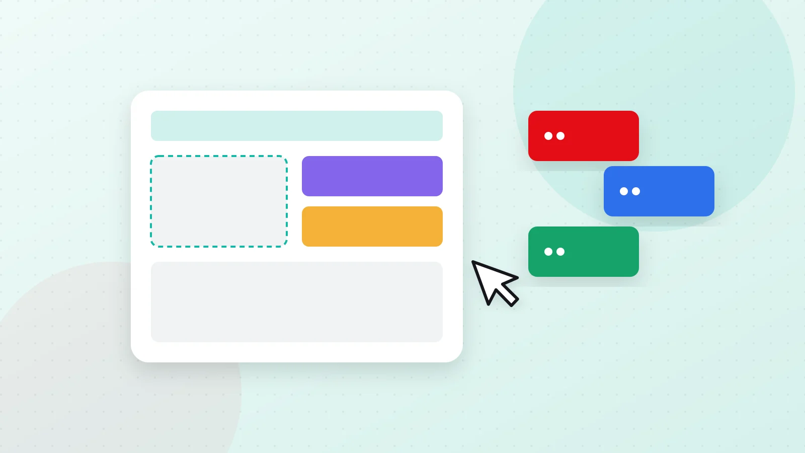 Illustration of drag-and-drop blocks and interface pieces representing no-code building
