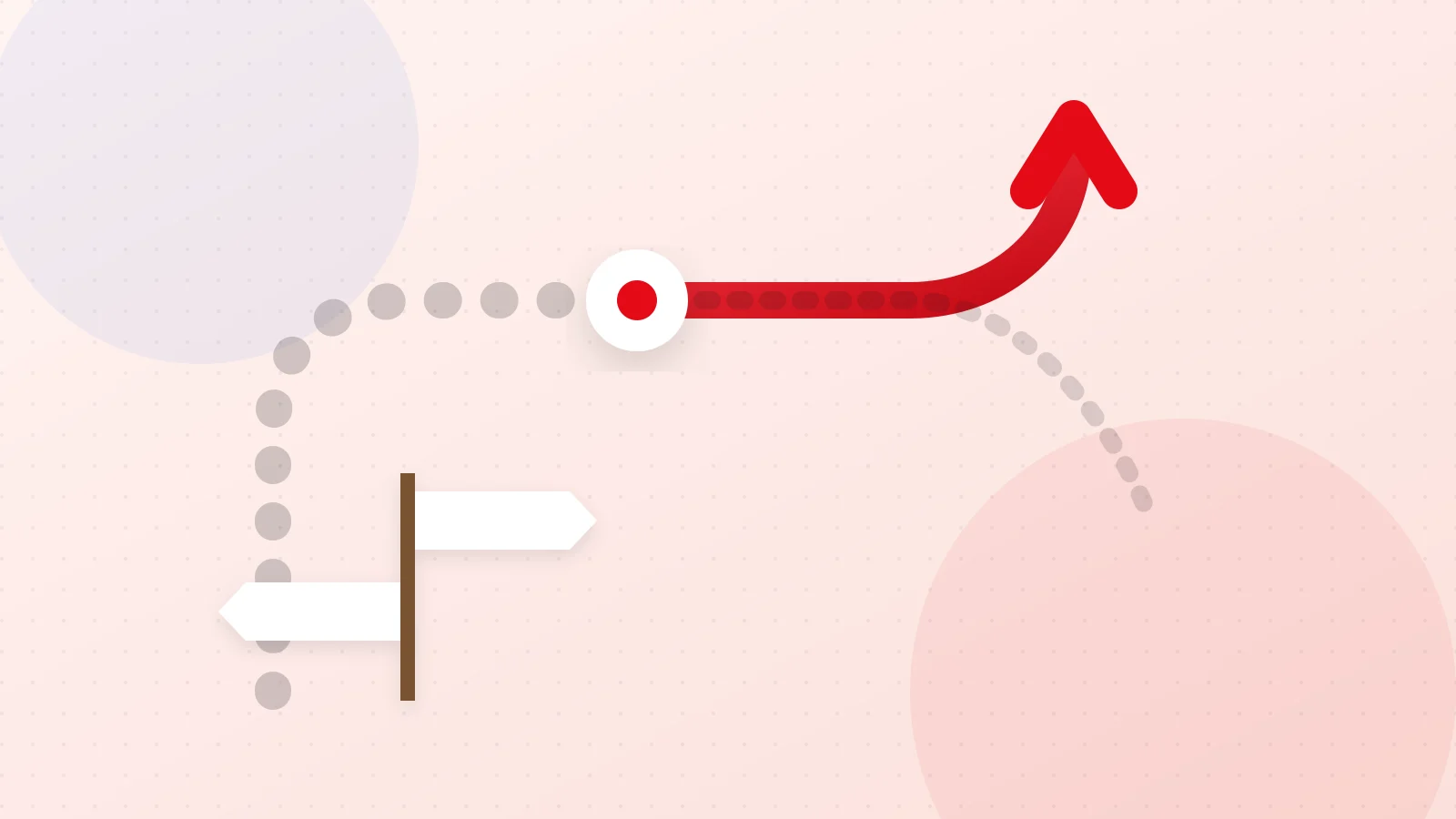 Illustration of an arrow changing direction at a fork with signposts