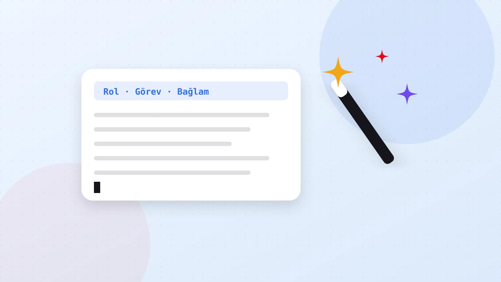 Illustration of an instruction text box with a magic wand representing prompting