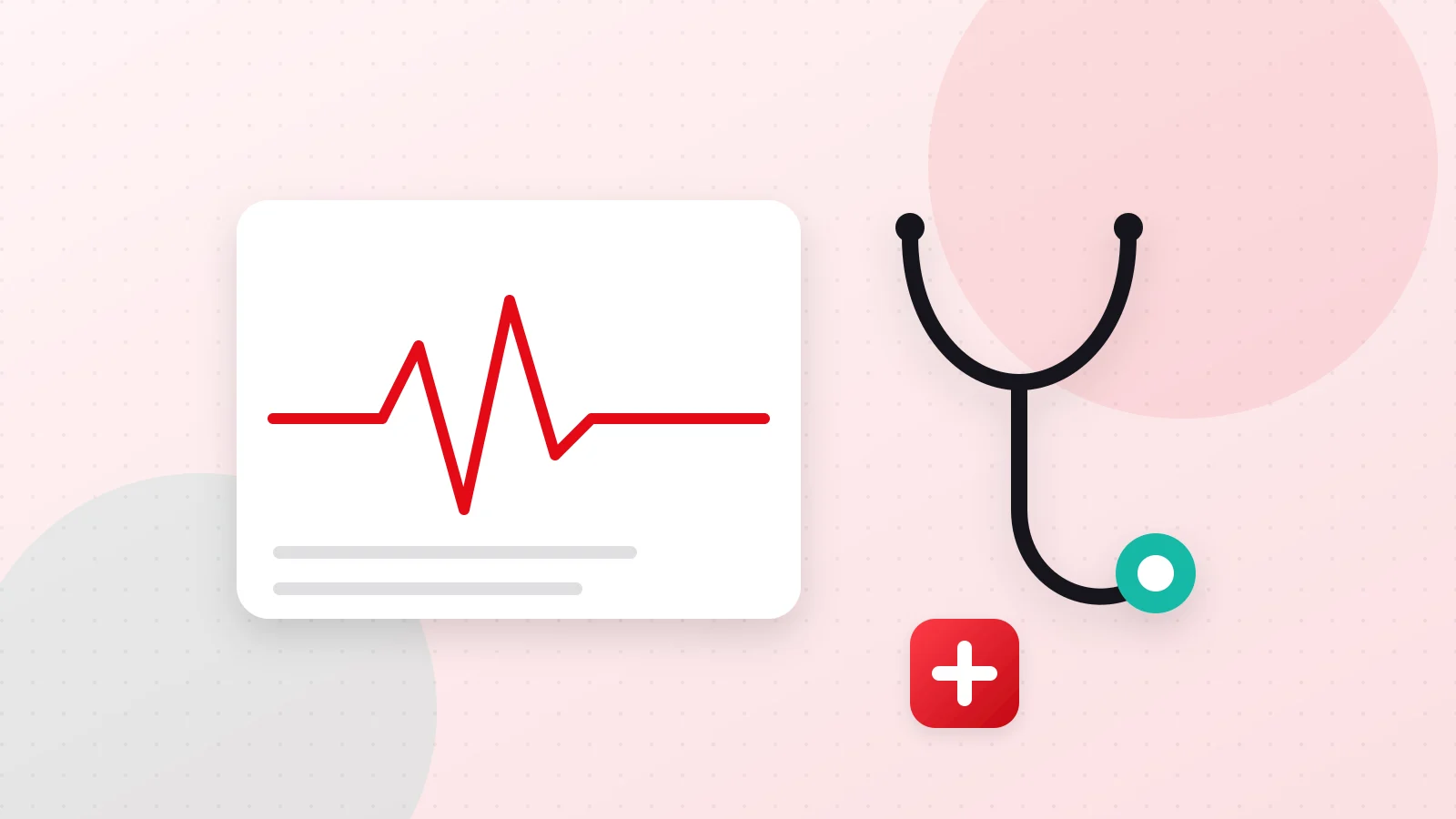 Illustration of a heartbeat line, a stethoscope and a phone screen representing digital health