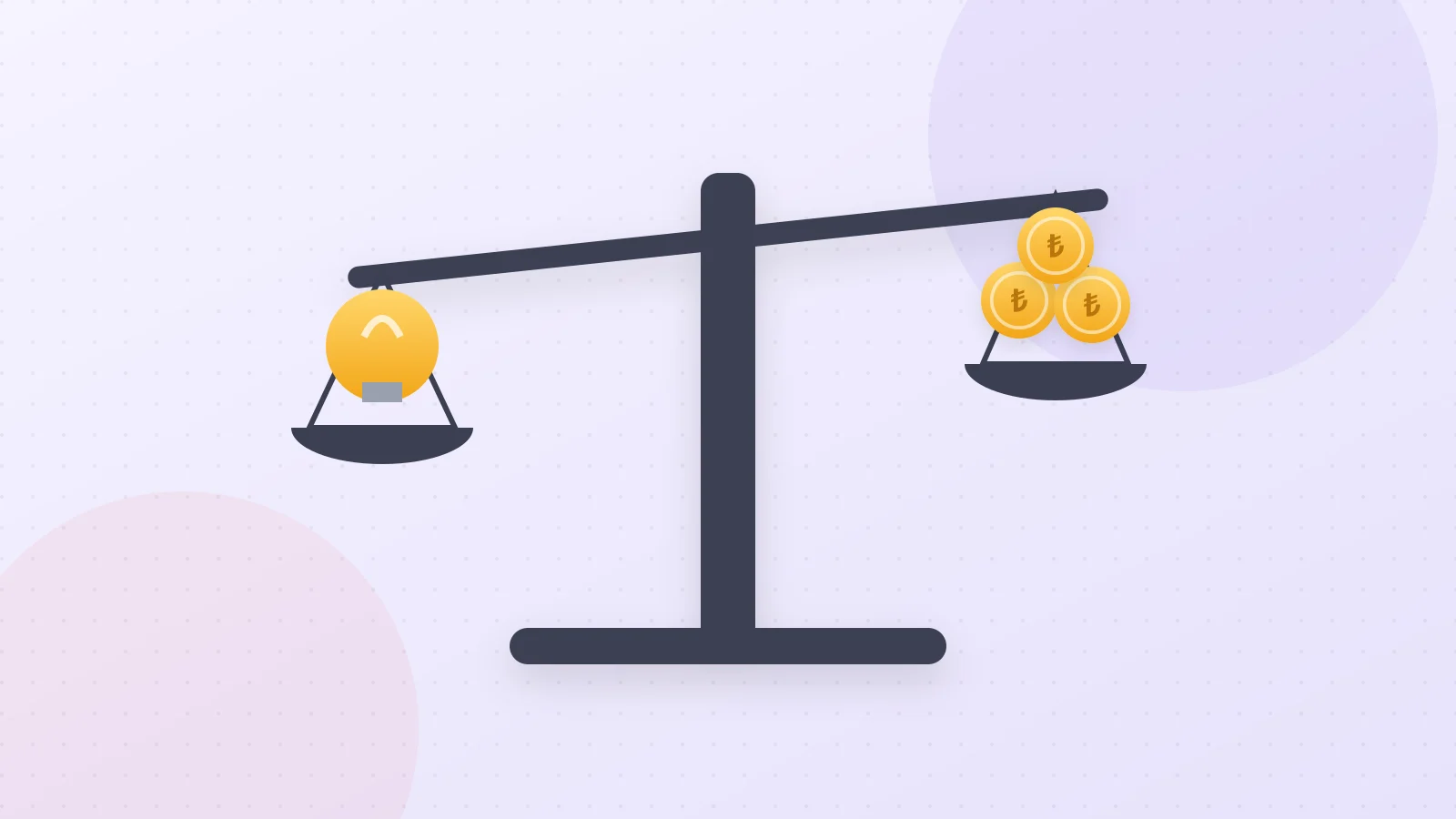 Illustration of a balance scale with a light bulb on one side and coins on the other, representing startup valuation
