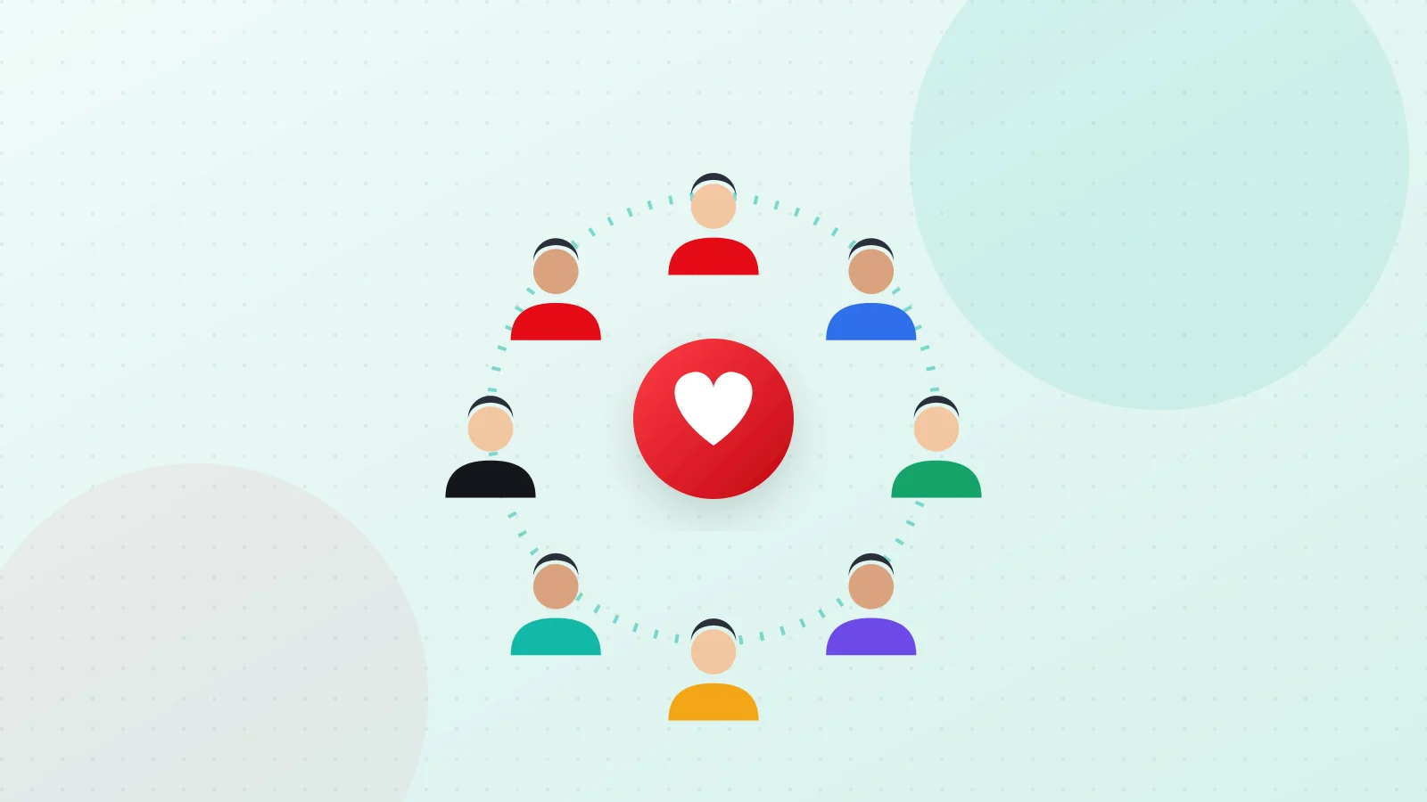 Illustration of person icons in different colours holding hands around a circle