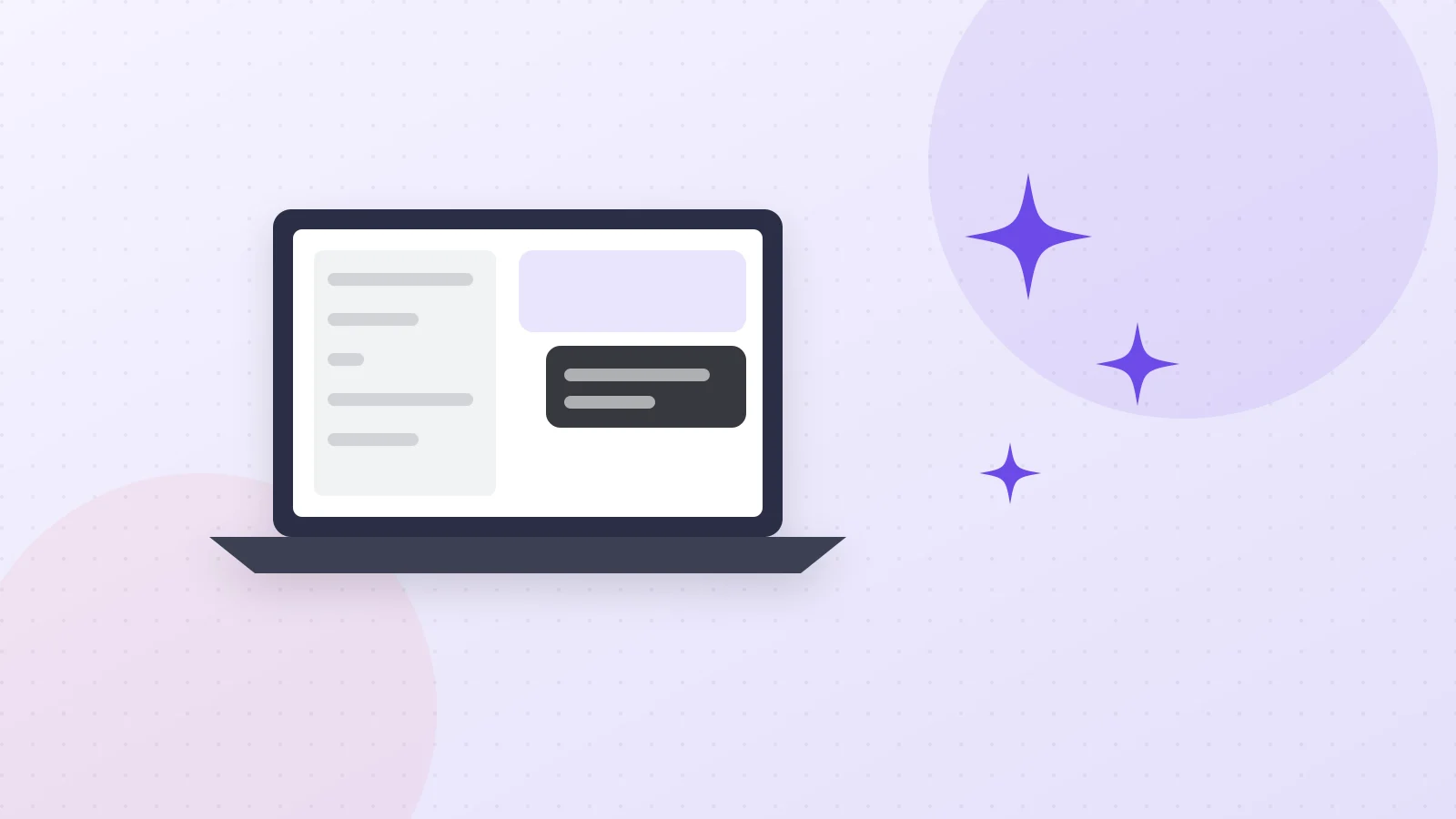 Illustration of an app window with sparkle icons and chat bubbles representing generative AI