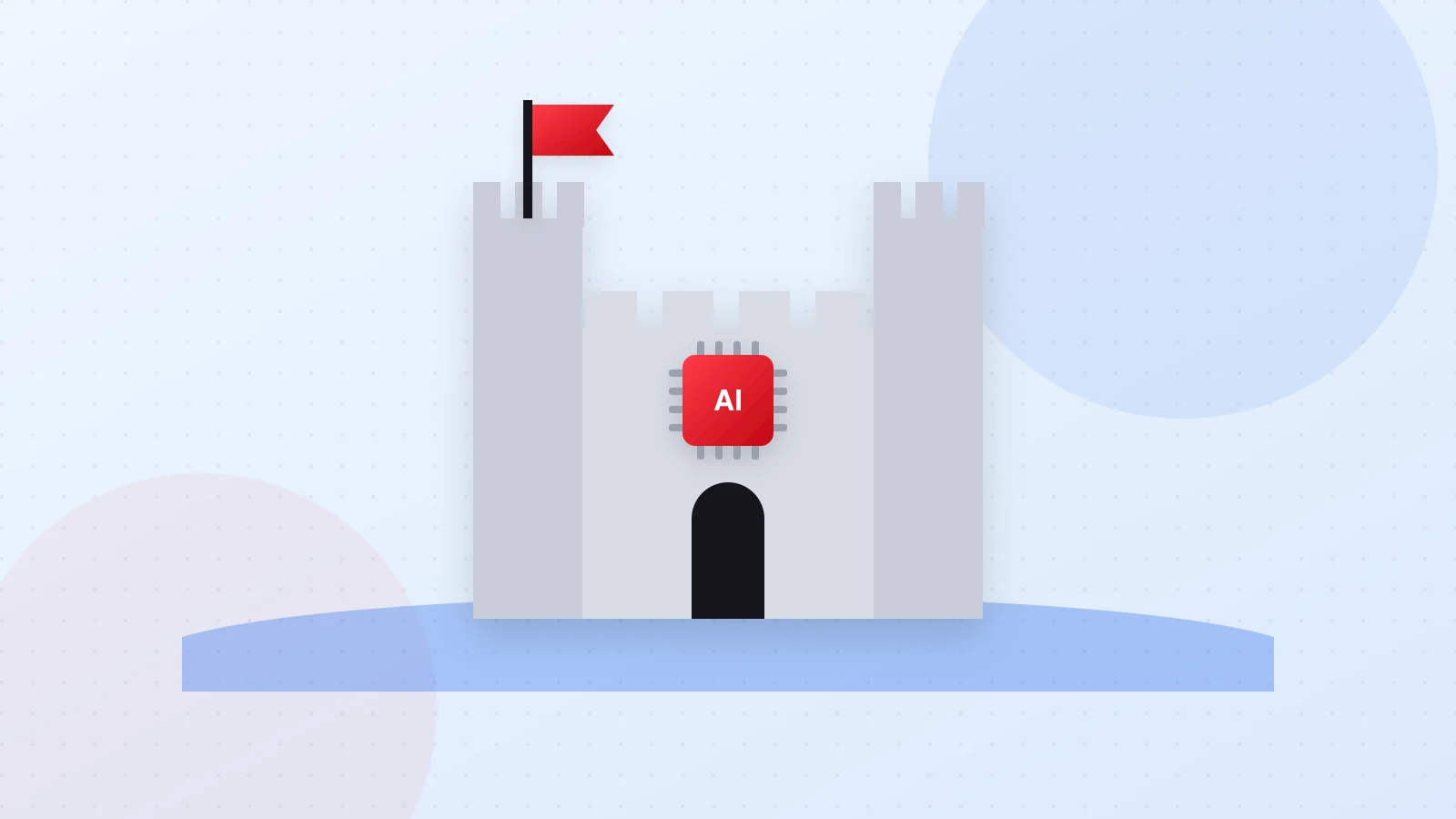 Illustration of a castle with a moat and an AI chip representing competitive advantage