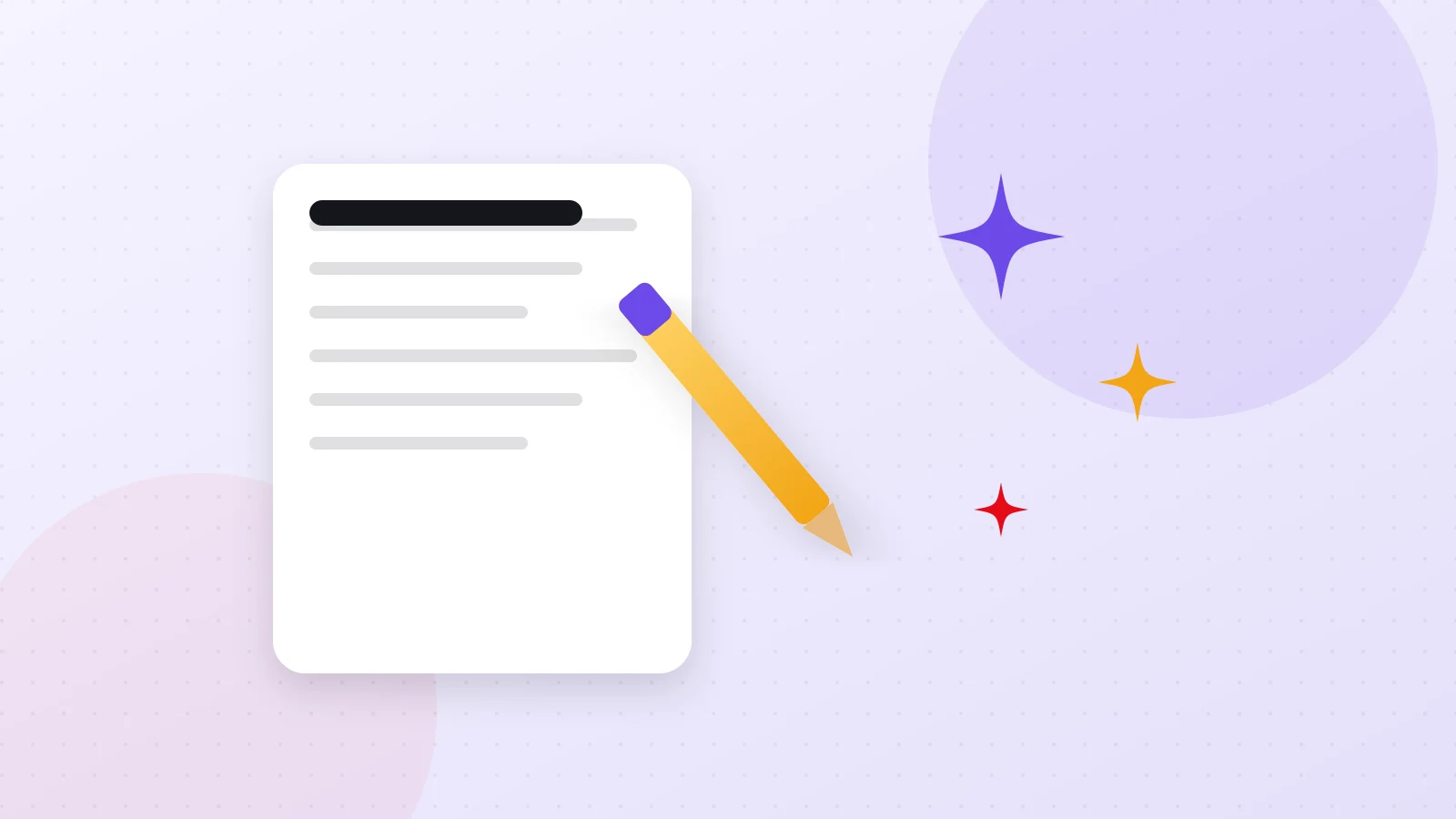 Illustration of a pen, a document and AI sparkles representing content creation