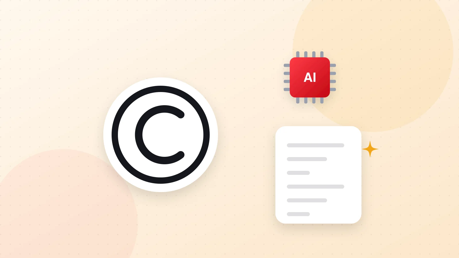 Illustration of a copyright symbol, a document and an AI chip