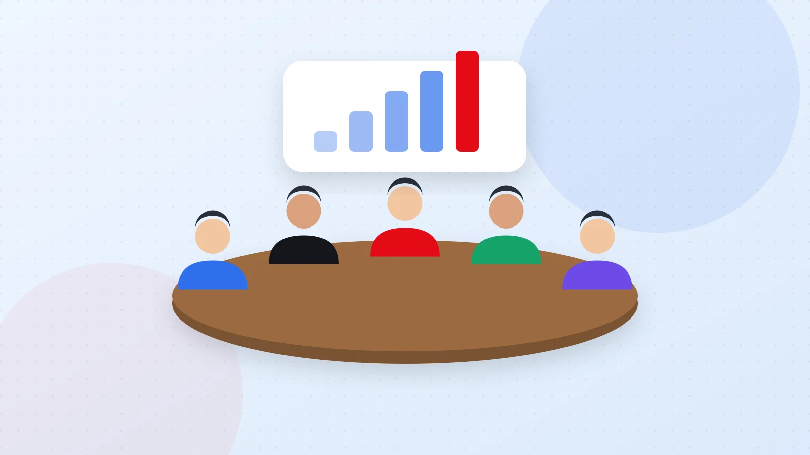 Illustration of board members around a meeting table with a presentation screen